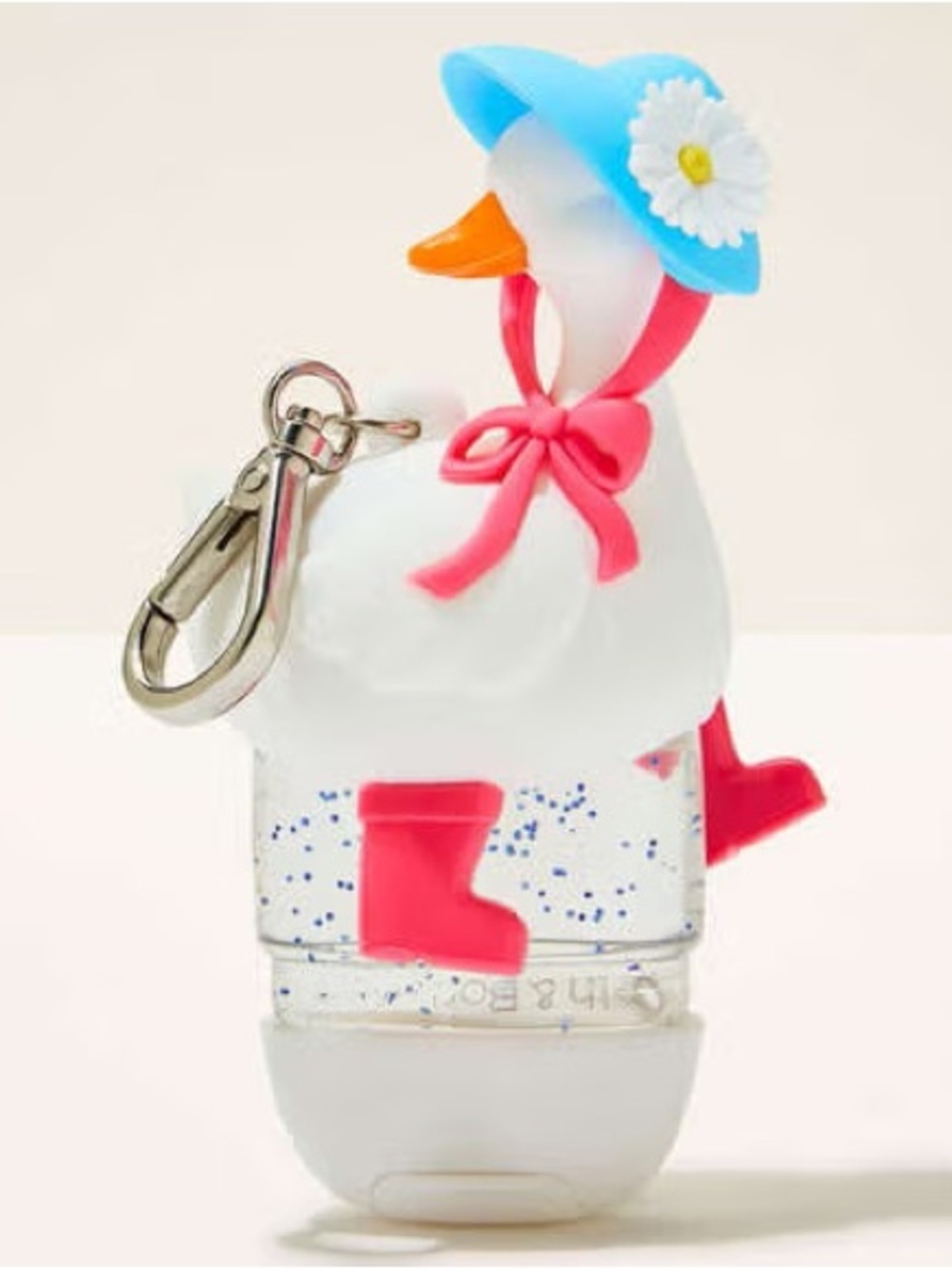 Bath & Body Works White Duck Hand Sanitizer Holder with Blue Hat & Pink Accents